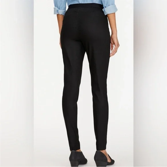 Eileen Fisher Black Coated Organic Cotton Stretchy Pull On Legging Pants Size M